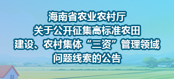 海南省农业农村厅关于公开征集高标准农田建设、农村集体“三资”管理领域问题线索的公告